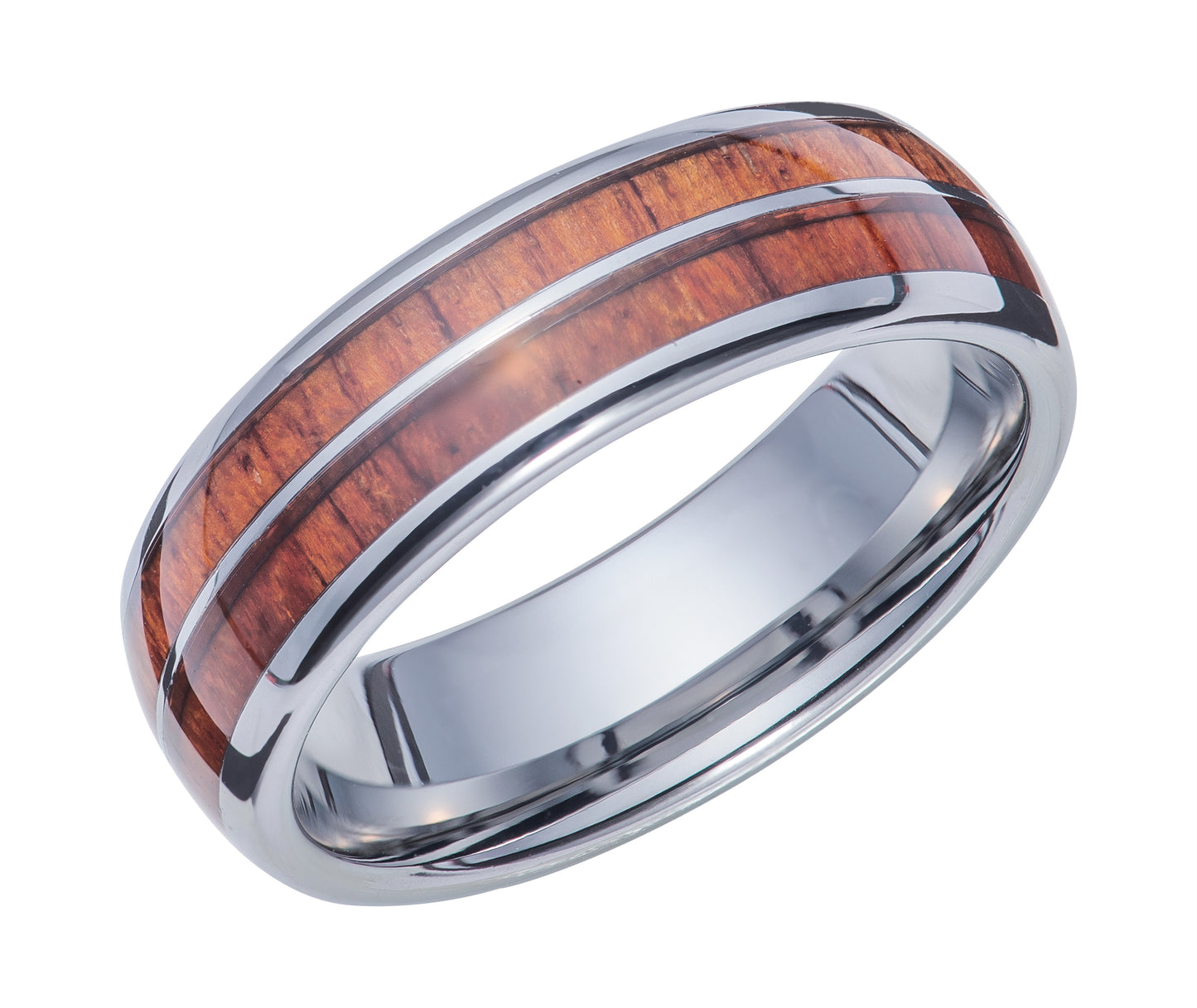 Tungsten Carbide Wedding Band with Wood Inlay. Henry D Johnstone Jewellers. Alderley Edge, Poynton, Cheshire.