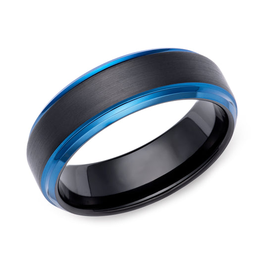  Tungsten carbide wedding ring with blue IP plating