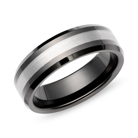 Modern Black Tungsten Carbide Wedding Ring. Henry D Johnstone Jewellers. Alderley Edge, Poynton, Cheshire.