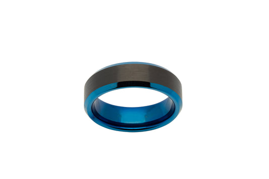 Tungsten Carbide 7.0mm Wedding Band with IP Blue . Plating. Henry D Johnstone Jewellers. Alderley Edge, Poynton, Cheshire.