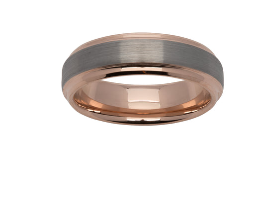 IP rose plated tungsten ring. Henry D Johnstone Jewellers. Alderley Edge, Poynton, Cheshire.