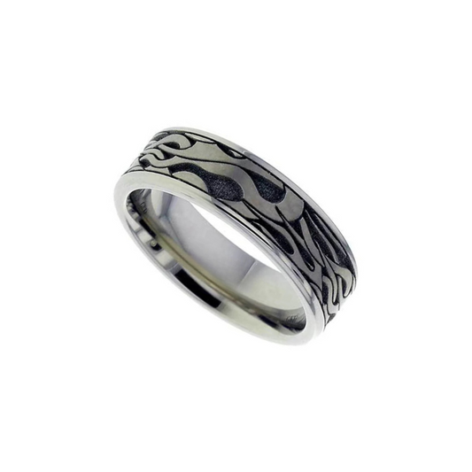 Titanium laser engraved 'Flame' 6.0mm to 7.0mm ring.