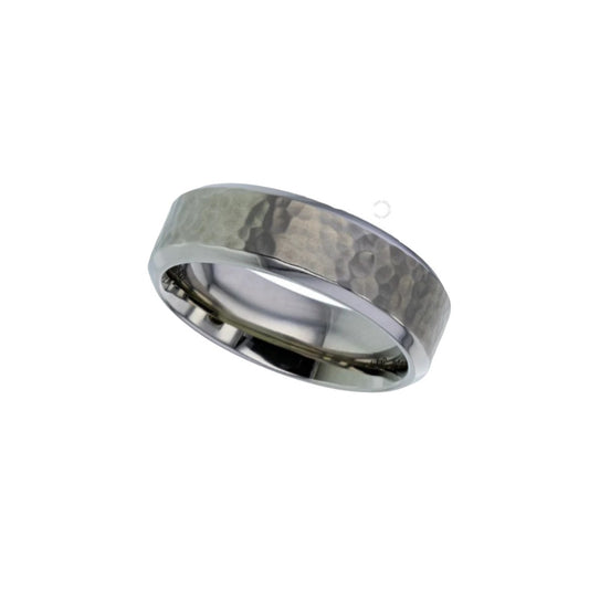 Titanium 'Hammered' chamfered edged 6.0mm to 7.0mm wedding band - Polish finish