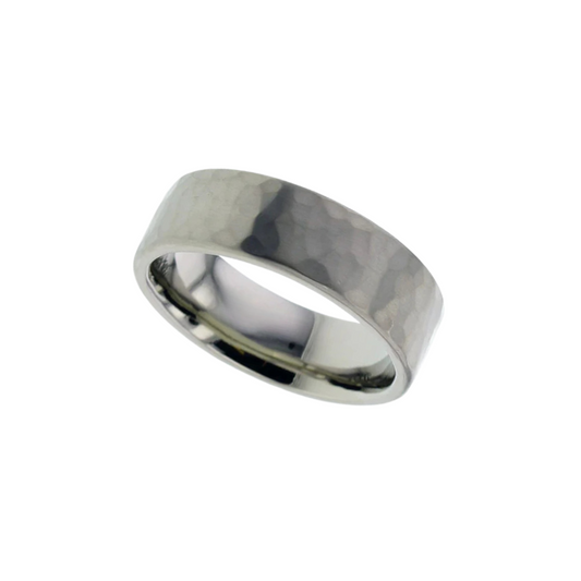 Titanium 'Hammered' flat court 6.0mm to 7.0mm wedding band.