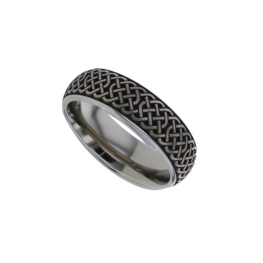Titanium laser engraved court 'Celtic Knot' ring in 6.0mm to 7.0mm