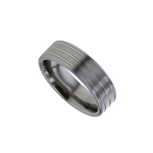 Titanium flat court 'grooved' 6.0mm to 7.0mm wedding band