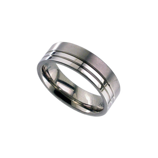 Titanium twin groove flat court 6mm to 7mm flat court wedding ring.