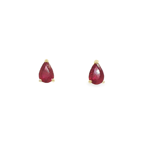 One Pair Of 9ct Yellow Gold Pear Faceted Ruby Stud Earrings - 0.76ct