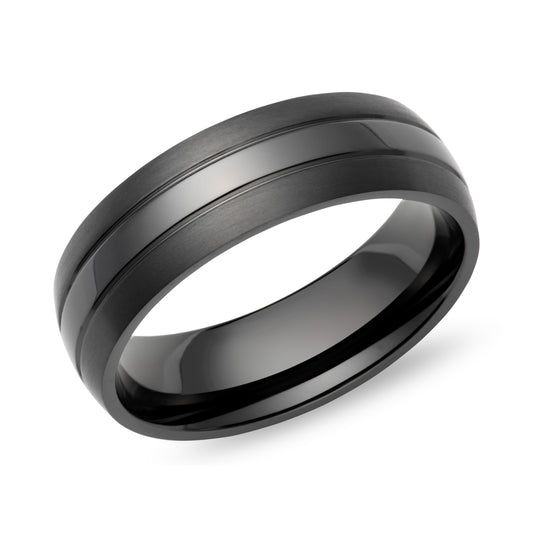 Durable black zirconium wedding band, Henry D Johnstone Jewellers, Alderley Edge and Poynton, Cheshire.