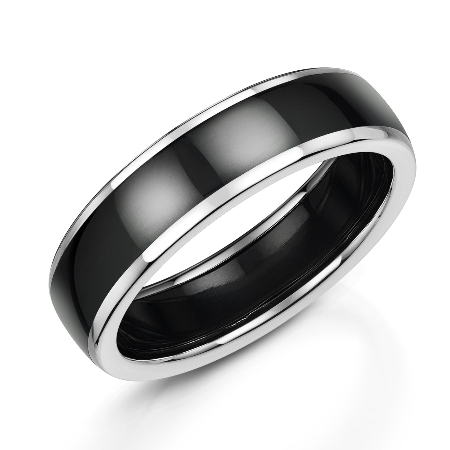 9ct Black Zirconium and White Gold Edged wedding ring. Henry D Johnstone Jewellers, Alderley Edge & Poynton.