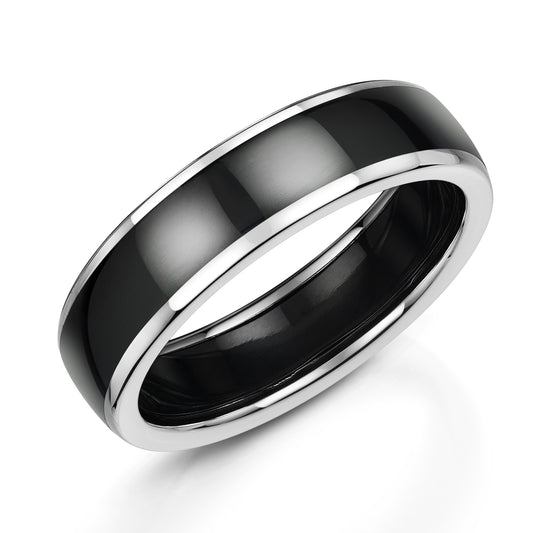 9ct  Black Zirconium and White Gold Edged wedding ring. Henry D Johnstone Jewellers, Alderley Edge & Poynton.