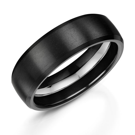 Modern Bevel-Edged Men's Black Zirconium wedding ring henry d johnstone jewellers alderley edge & Poynton Cheshire