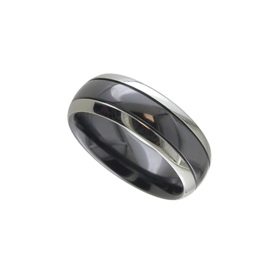 Black zirconium domed two tone black centre 6.0mm to 7.0mm ring.