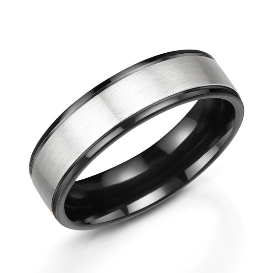 black zirconium and white gold wedding ring henry d johnstone jewellers, alderley edge and poynton, cheshire.