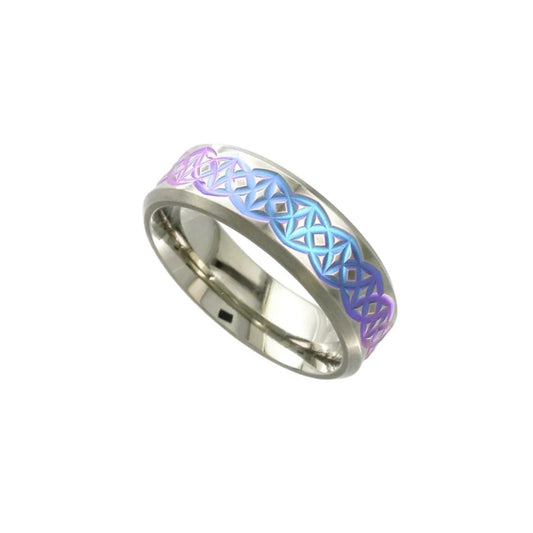 Zirconium flat profile laser engraved 'Celtic Knot' 6.0mm to 7.0mm design ring