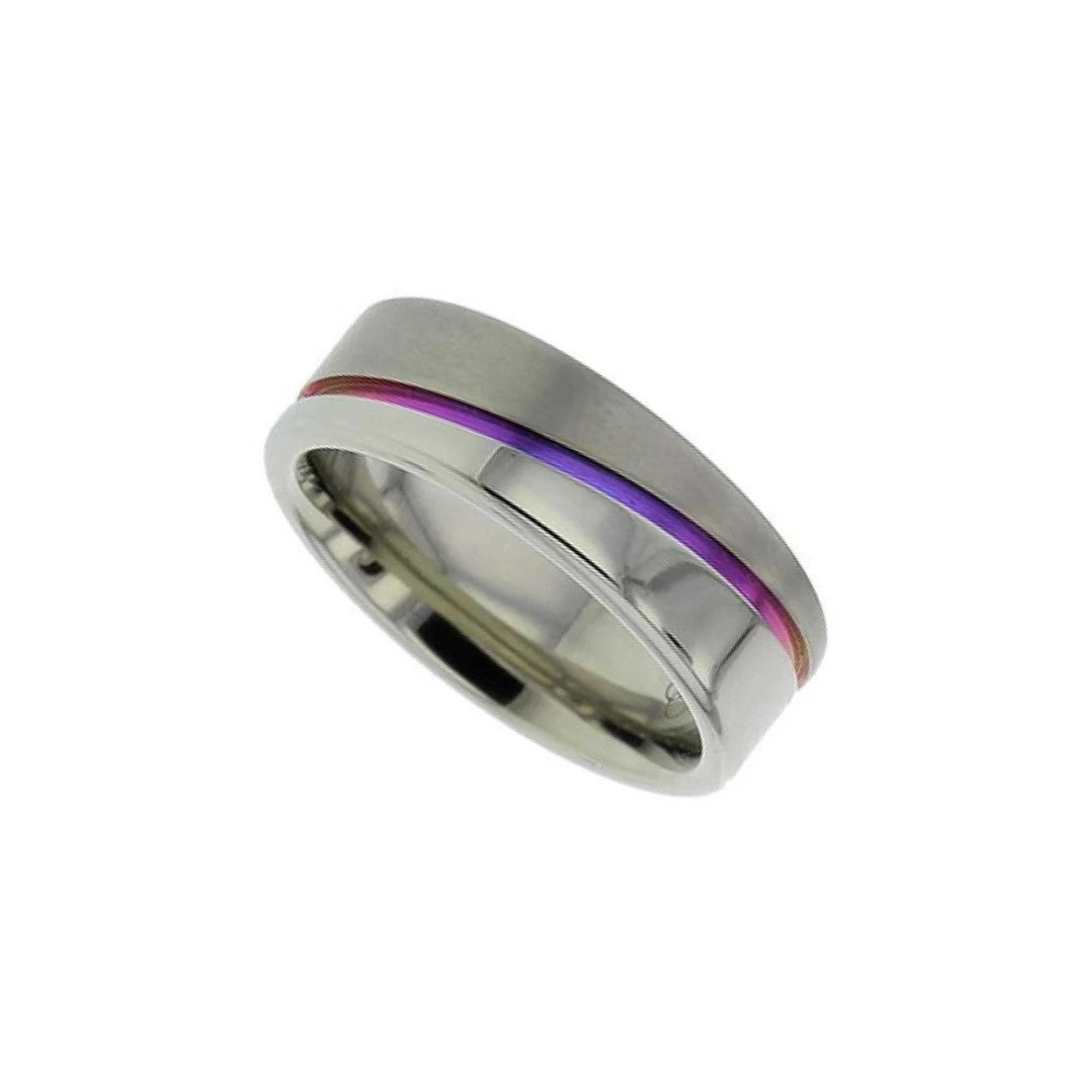 Zirconium flat profile 'Grooved' anodised 6.0mm to 7.0mm ring