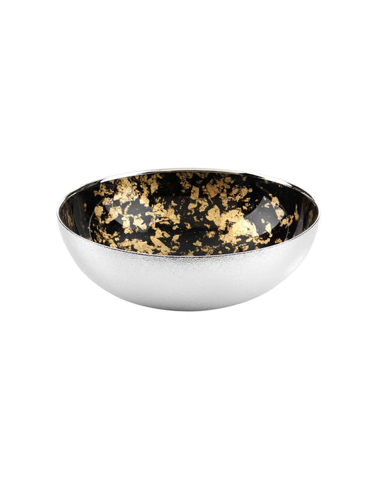 Argenesi 'Foglia Oro' black & gold interior silver bowl - 18cm.