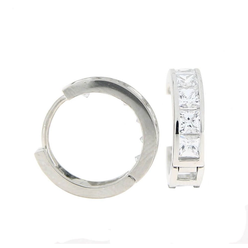 Carat 9ct white gold princess cut small hoop earrings.