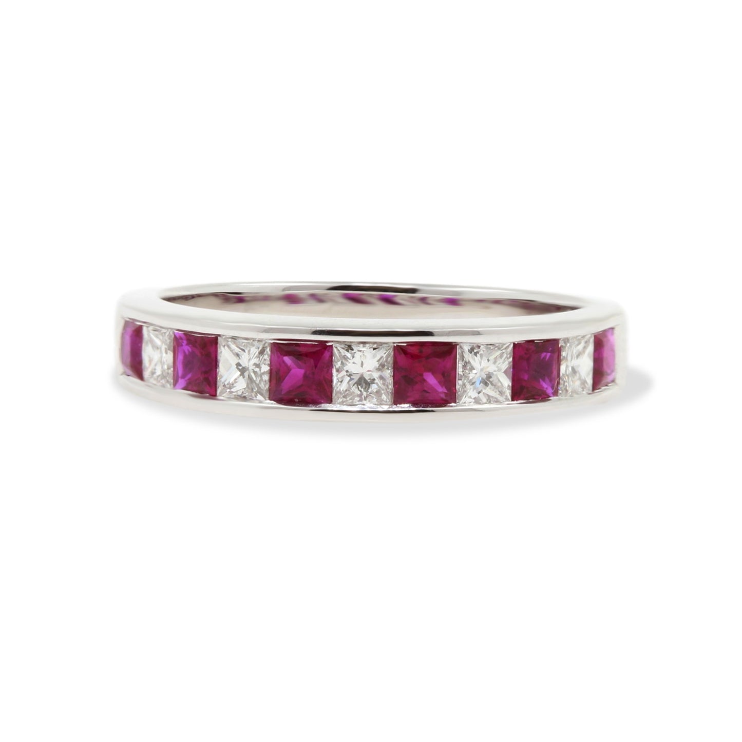 18ct White Gold Ruby & Diamond 11 Stone Channel Set Half Eternity Ring.