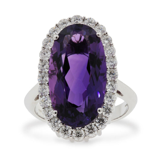 18ct White Gold Intense Purple Amethyst and Brilliant Cut Diamond Dress Ring.
