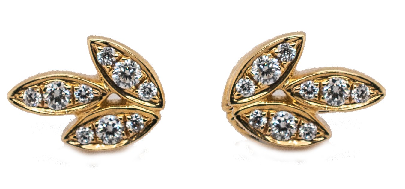 18ct yellow gold diamond set 'Barleycorn' pattern stud earrings - D:0.13ct