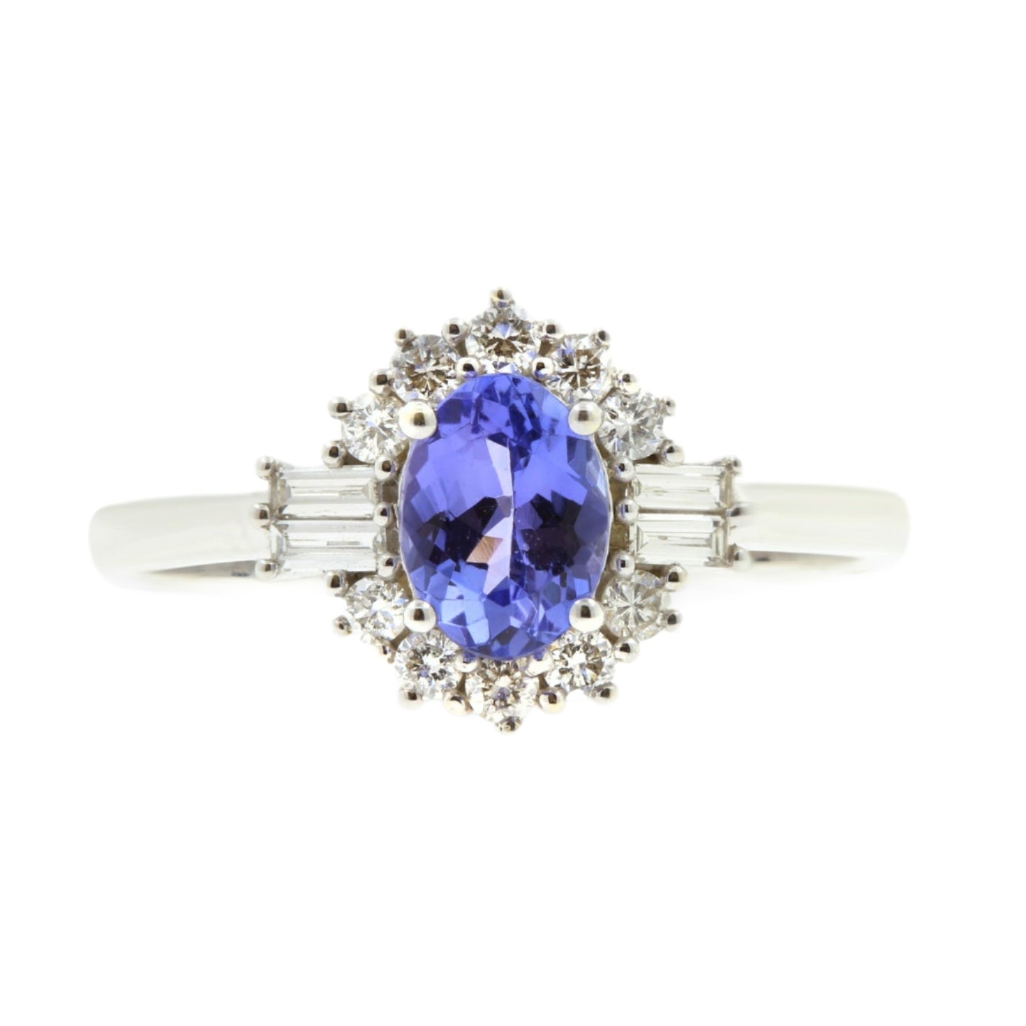 9ct White Gold Tanzanite & Diamond Oval Cluster Ring