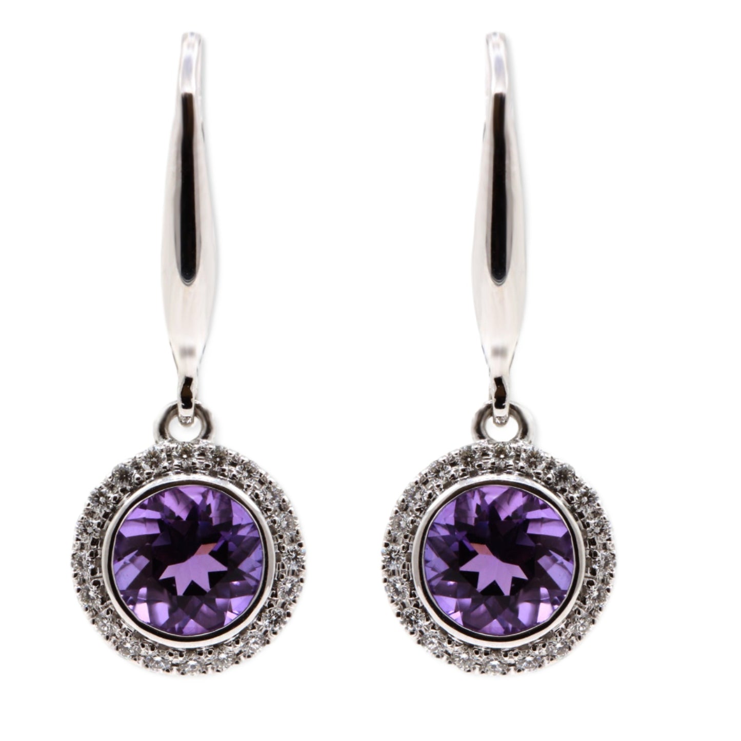 18ct White Gold Amethyst & Diamond Drop Earrings