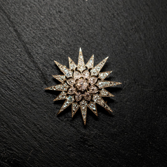  Eight ray star brooch, Diamond Encrusted, With Detachable Brooch Pin And Fixed Hanging.