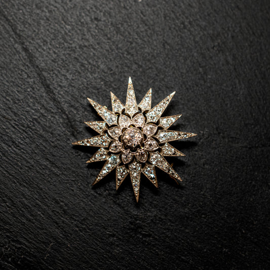 Eight ray star brooch, Diamond Encrusted, With Detachable Brooch Pin And Fixed Hanging.