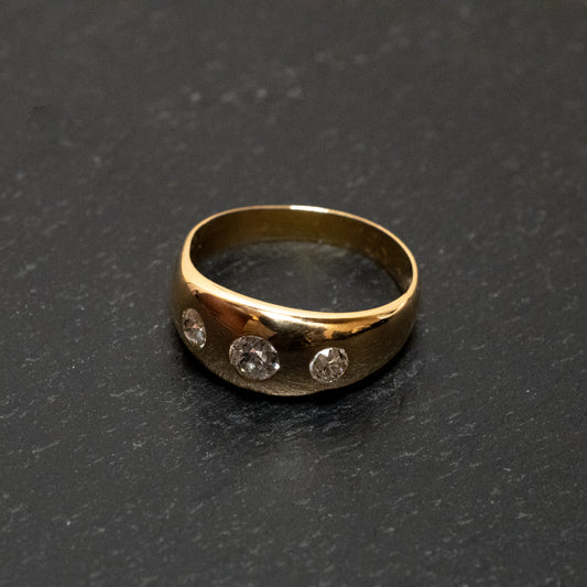 Precious Yellow Metal Old European Cut Diamond Three Stone Domed Dress Ring