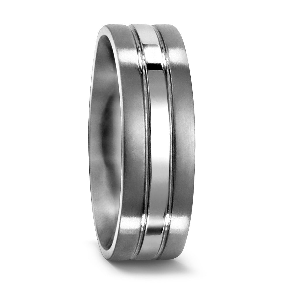 Titanium 6.0mm cambered flat wedding band with polish finish. Henry D Johnstone Jewellers, Alderley Edge, Poynton, Cheshire.