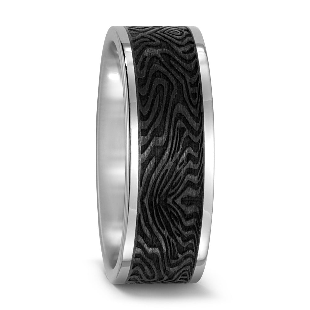 8.0mm flat wedding band in titanium and carbon fibre. Henry D Johnstone Jewellers. Alderley Edge, Poynton, Cheshire.
