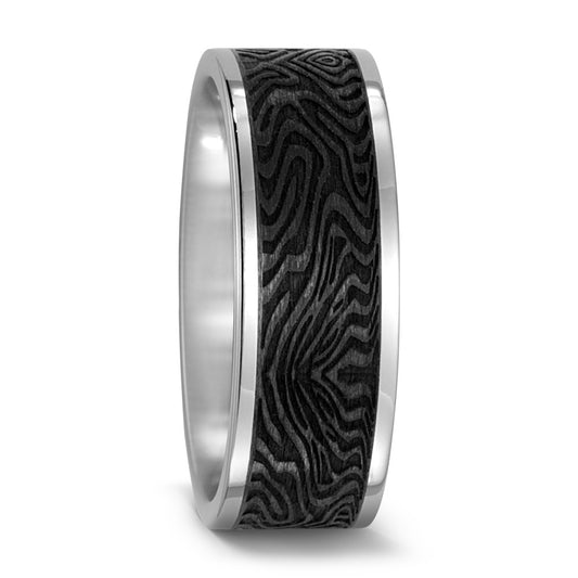 8.0mm flat wedding band in titanium and carbon fibre. Henry D Johnstone Jewellers. Alderley Edge, Poynton, Cheshire.