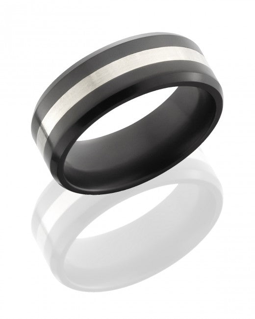 8.0mm silver inlay ring for men. Henry D Johnstone Jewellers. Alderley Edge, Poynton, Cheshire.