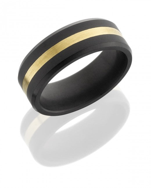 8.0mm flat bevelled black diamond ring with 24K Yellow gold. Henry D Johnstone Jewellers. Alderley Edge, Poynton, Cheshire.