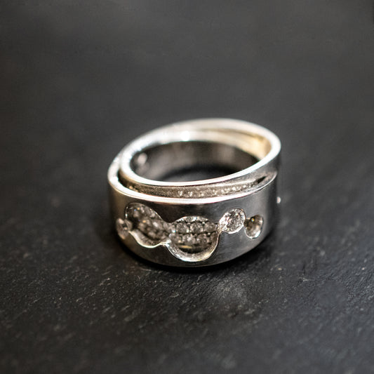 Pre-Owned: One precious white metal 'Sydney' pave diamond ring.
