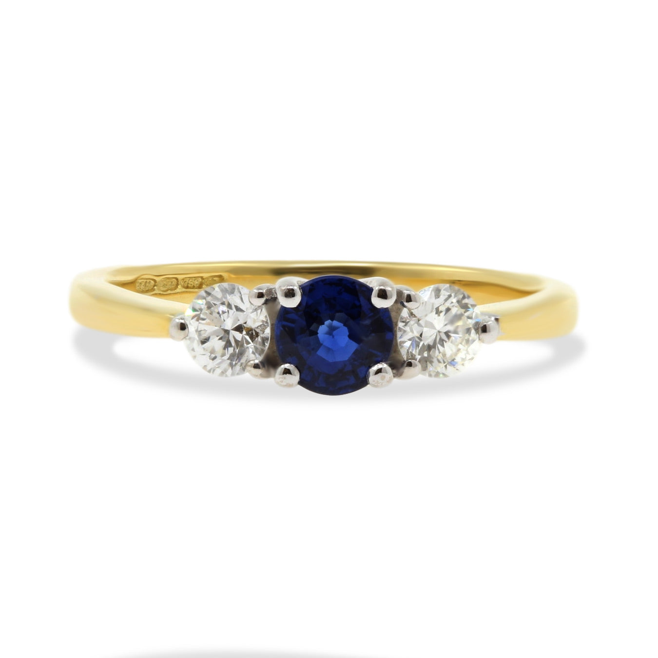 18ct Gold Sapphire & Diamond Three Stone Ring.
