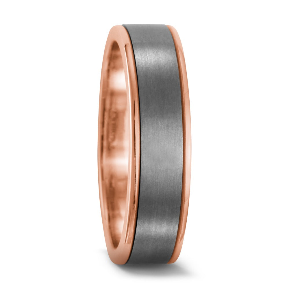 "5.0mm men's wedding band in titanium and 18ct rose gold. Henry D Johnstone Jewellers, Alderley Edge, Poynton, Cheshire.
