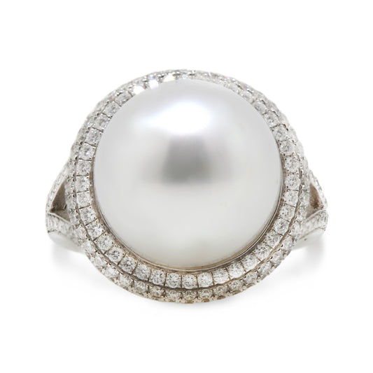 18ct White Gold 13.0mm White South Sea Pearl Ring.