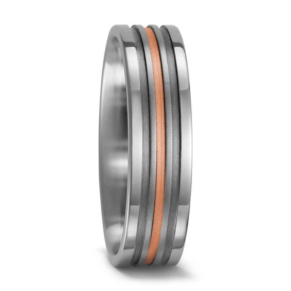Modern titanium and rose gold wedding ring. Henry D Johnstone jewellers. Alderley Edge, Poynton, Cheshire.