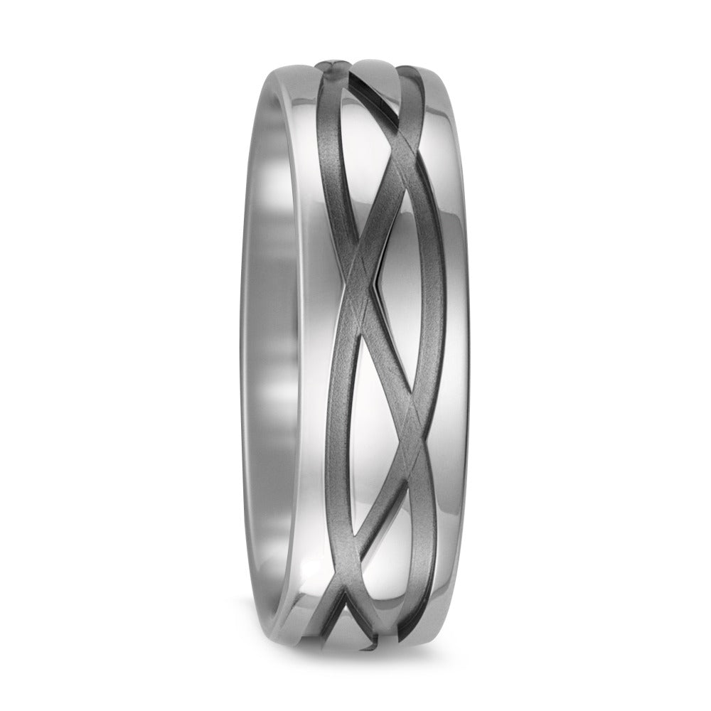Titanium 'Celtic' crossover wedding band. Henry D Johnstone Jewellers, Alderley Edge, Poynton, Cheshire.