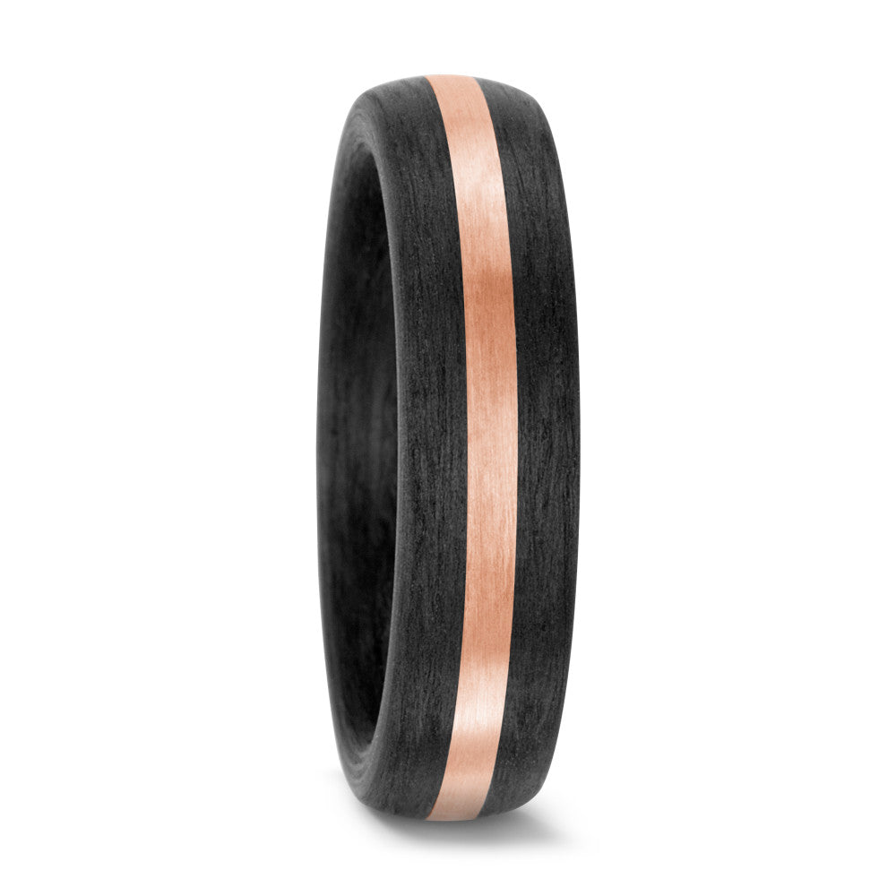 Carbon fibre wedding band with rose gold stripe. Henry D Johnstone Jewellers, Alderley Edge, Poynton, Cheshire.