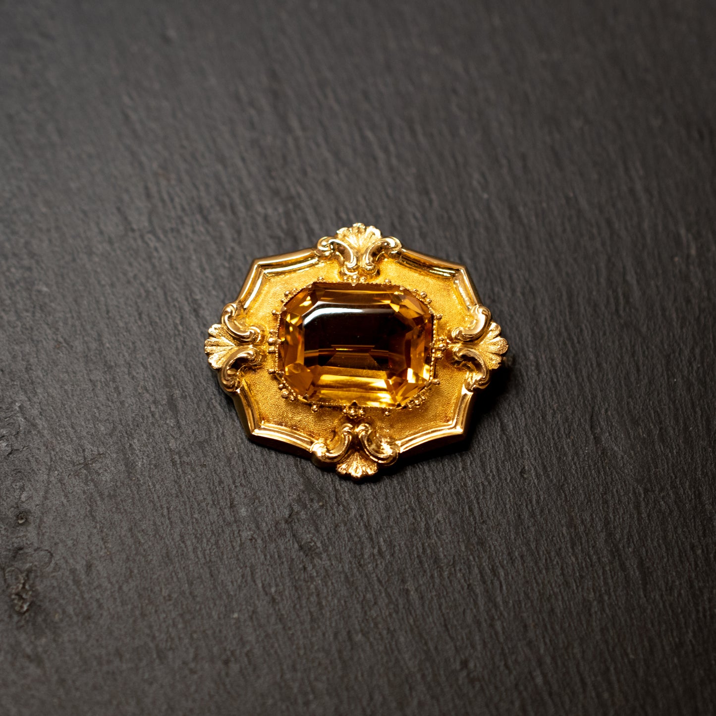 Citrine Set Etruscan Style Brooch