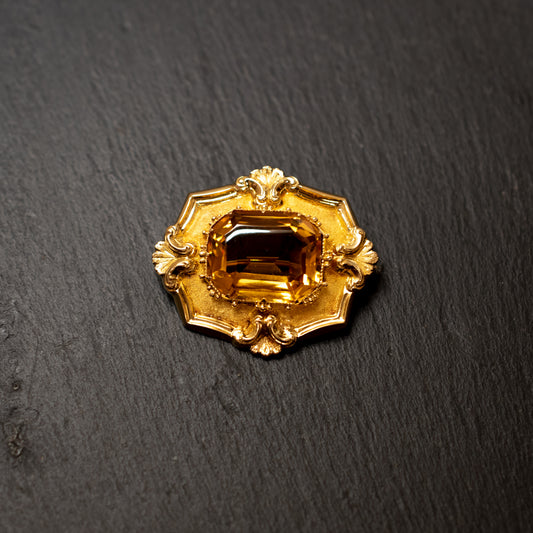 Citrine Set Etruscan Style Brooch