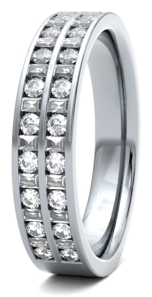 Round Brilliant & Baguette Cut Diamond Double Row Channel Ring