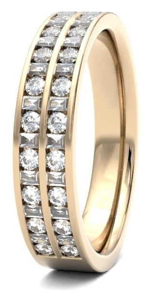 Round Brilliant & Baguette Cut Diamond Double Row Channel Ring