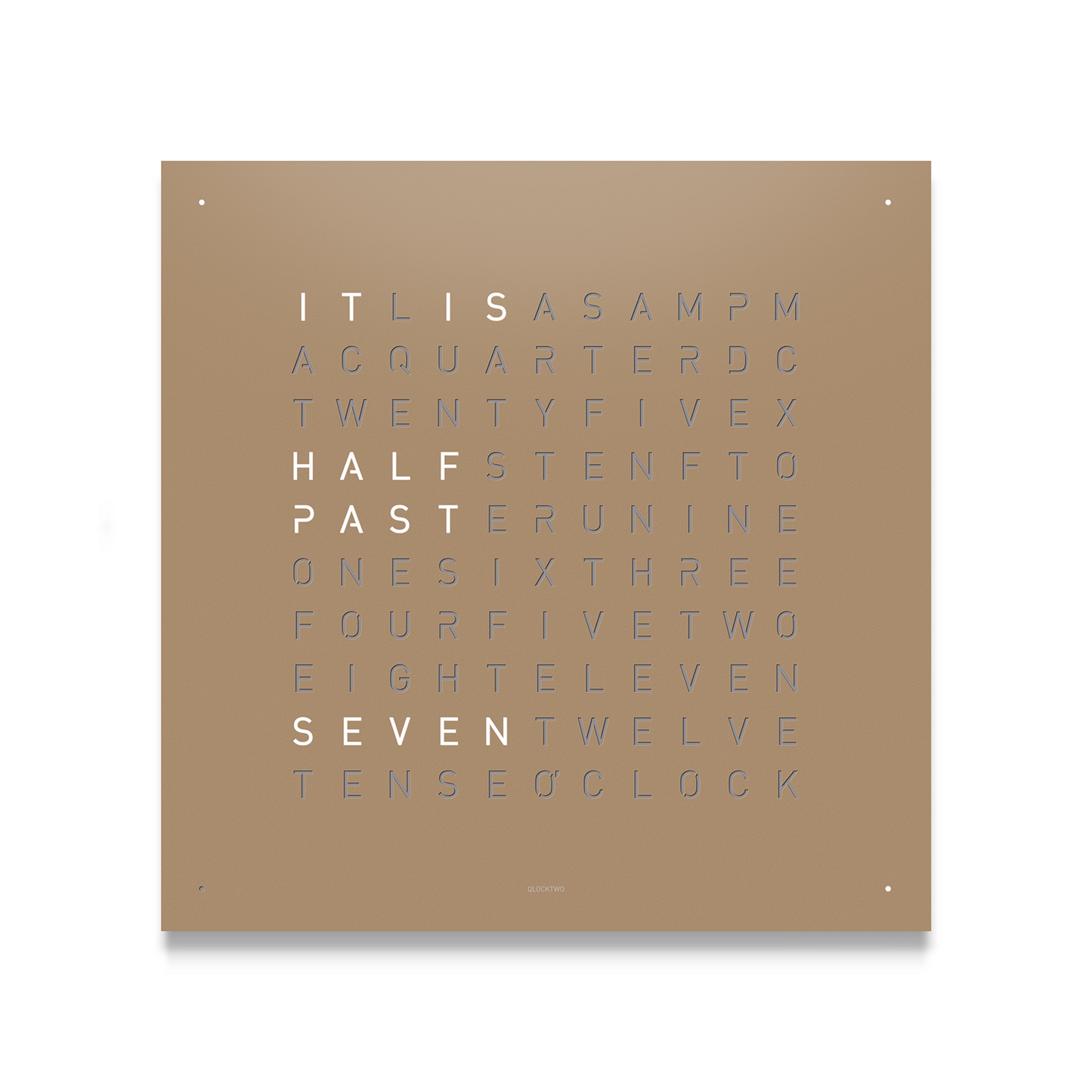 QLOCKTWO Earth Steel Powder Coated Clock - Hazelnut. Henry D Johnstone Jewellers, Alderley Edge, Poynton, Cheshire.