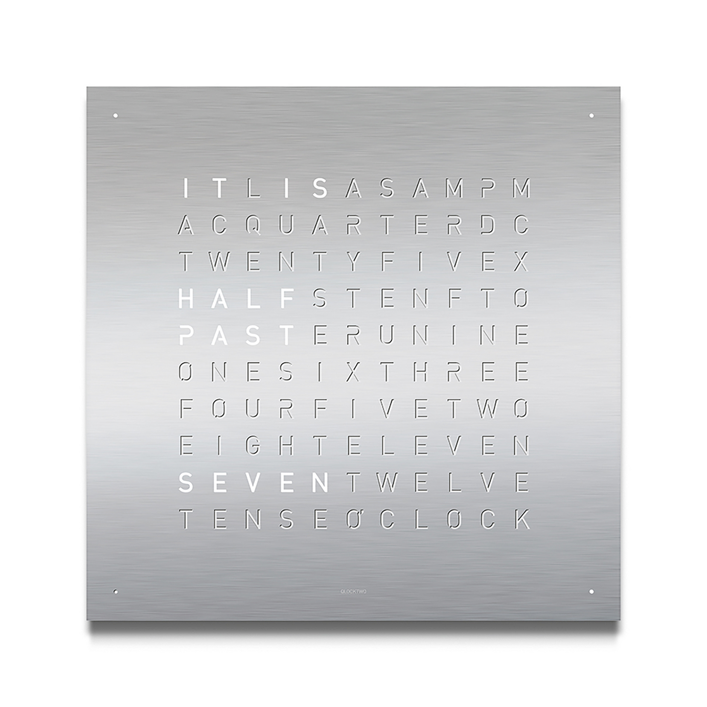 QLOCKTWO Earth 45 Clock Stainless Steel. Henry D Johnstone Jewellers, Alderley Edge, Poynton, Cheshire.
