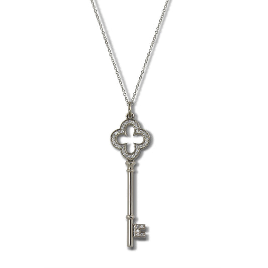 Palladium diamond set 'Clover Key' pendant.