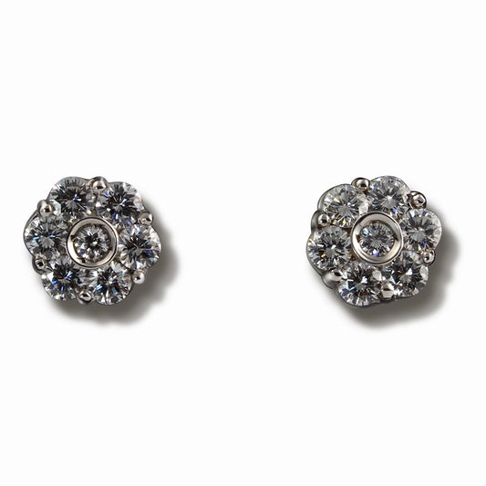 18ct White Gold Brilliant Cut Diamond Flower Cluster Stud Earrings
